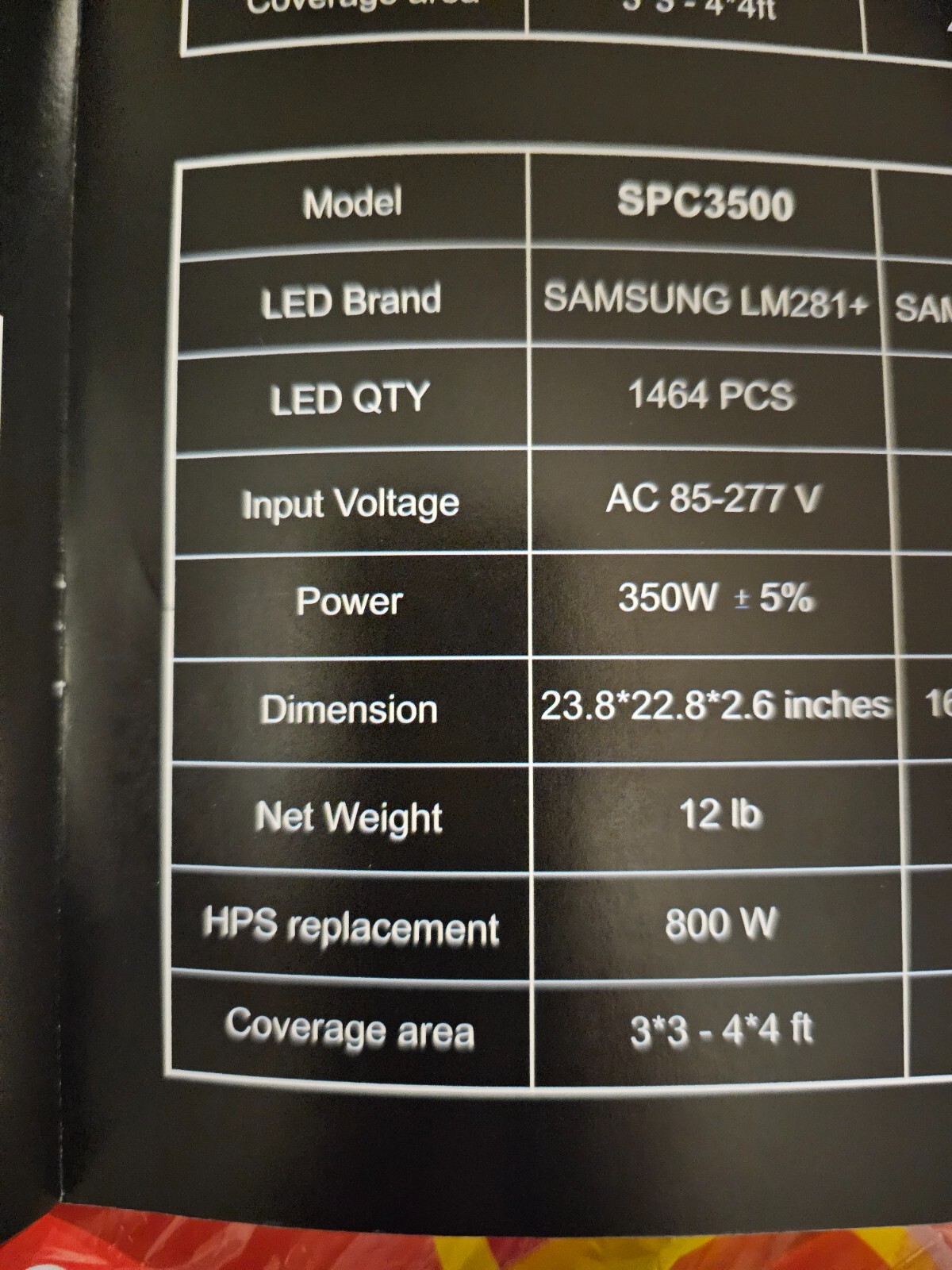  SPC3500 LED Grow Light 350W, 4x4 ft Coverage with 1464 LEDs Sunlike Full 