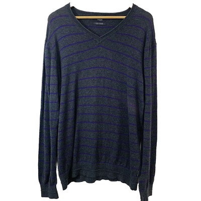 Armani Exchange Sweater  Men XL Cotton Cashmere V Neck Gray Purple Stripe Light