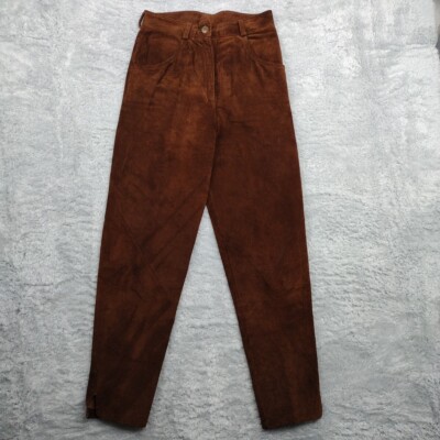 Vtg Firenze Santa Barbara Pants Womens 10 Brown High-Rise 100% Leather USA Made
