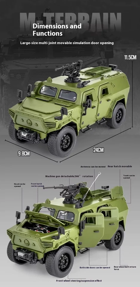 Large 1:18 DongFeng Warrior Military Armored Vehicle ORV Alloy Diecast Model Car - Image 2 of 4