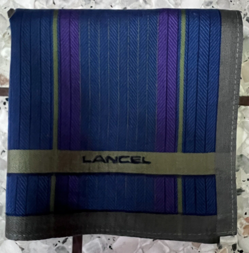 MAN NAVY BLUE HANKY COTTON ART POCKET SQUARE 18" CLASSIC GREEN & PURPLE STRIPED - Picture 1 of 3