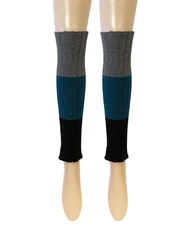 Wrapables Women's Tri-Colored Ribbed Leg Warmers, Gray/Teal/Black
