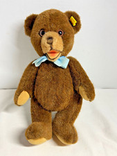 Vintage STEIFF Brown Mohair Bear With Blue Ribbon Jointed Brass Button 0220/30