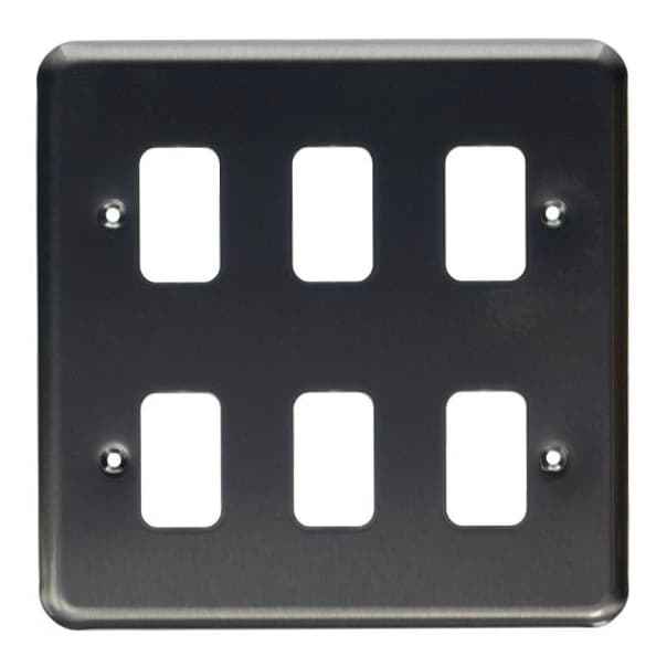 MK K3436BRC 'Albany Plus' Grid Cover Plate - Brushed Chrome - 6 Gang