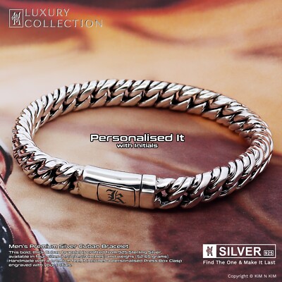 Herren 925 Sterling Silber Cuban Armband Custom Initialen Qualität Massiv Silber