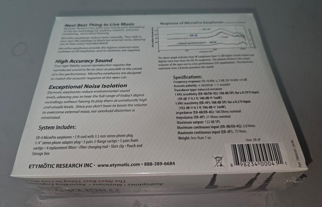 Etymotic Research ER-4P (ER-4 Micro Pro) Noise Isolating Etymotic Research ER-4P (ER-4 Micro Pro) Noise Isolating