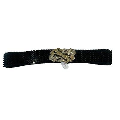 Vintage Gantos Black Belt with Gold Rhinestone Clasp Vintage Gantos S Black Sequence Belt W Gold Bling Buckle  main image 4