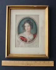 VINTAGE COLOR LITHO & FRAME UNDER GLASS, PENCIL SIGNED, NOBLE WOMAN