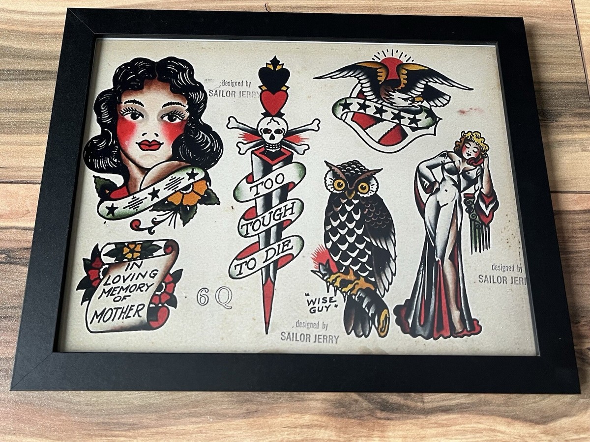 『Sailor Jerry. Tattoo Drawings』 Sailor Jerry Vintage Tattoo Flash Art Print Navy Pin Up