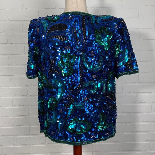 Laurence Kazar NY Jacket Women L Blue Green All Over Embellish Formal Party - Picture 4 of 9