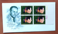 GEORGE GERSHWIN COMPOSER PIANIST JAZZ MUSICALS ARTMASTER PLATE#BLOCK FDC 1973 UN