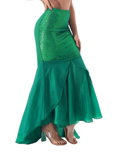 Women's Sequins Mermaid Long Tail Skirt Halloween Cosplay Party Dress up Costume - Afbeelding 8 van 31