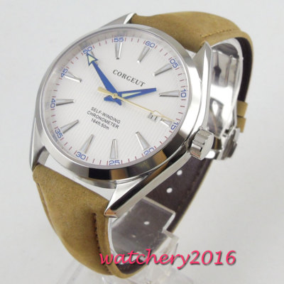 Corgeurt 41mm NH35 Uhrwerk Automatik Herrenuhr Saphirglas Datum weißes Ziffernblatt