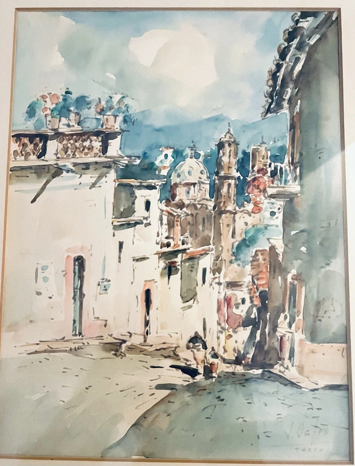 Pintura Acuarela Original Por Jaime Oates Taxco Artista Mexicano - Raro Hallazgo Foto 4 de 4