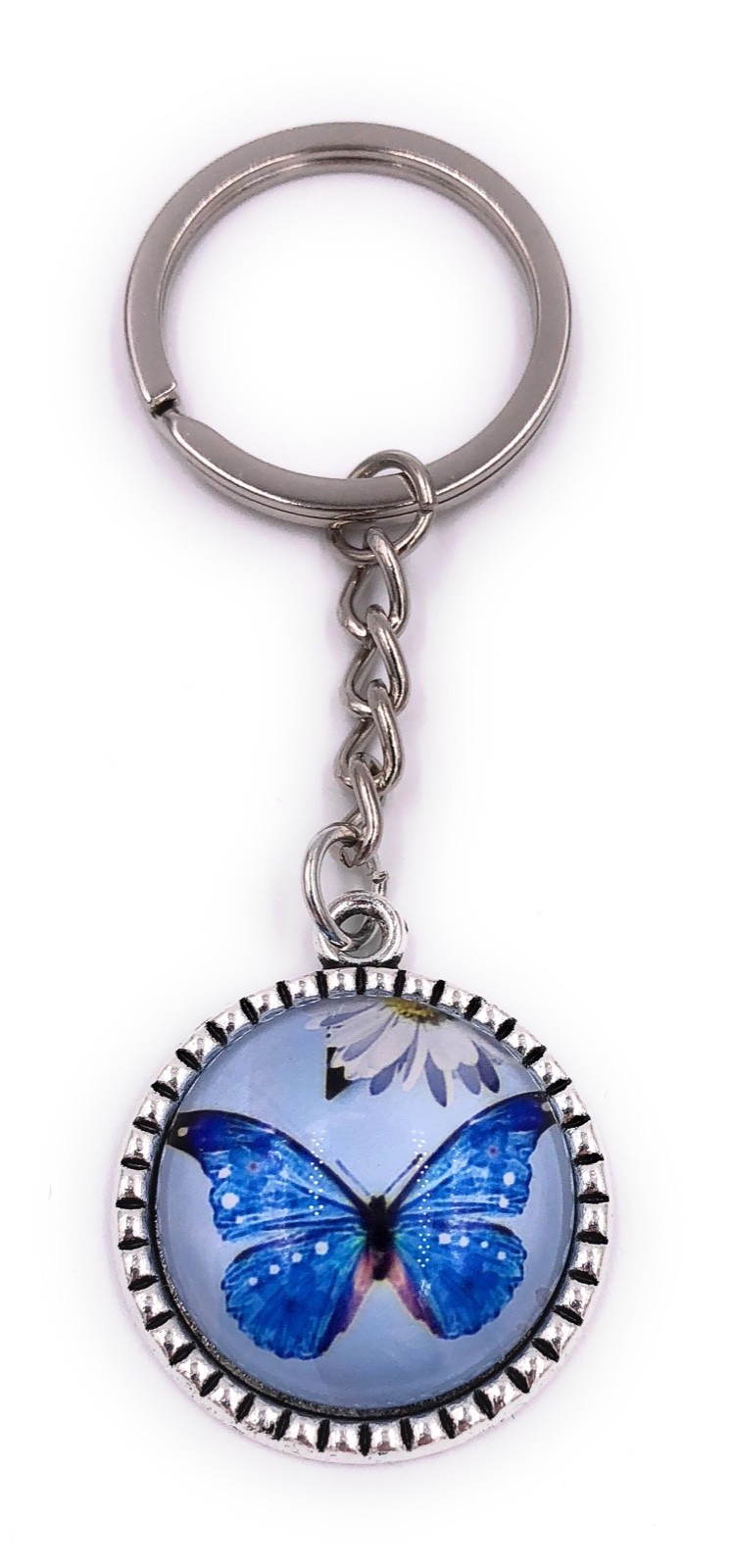 Mariposa Azul Abre Azul En Círculo Llavero Colgante de Metal