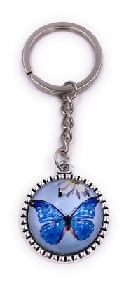 Schmetterling blau auf blau im Kreis Schlüsselanhänger Anhänger aus Metall