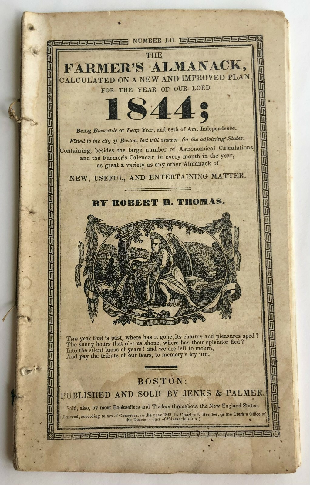 1844 FARMER'S ALMANAC Almanack Robert Thomas BOSTON New England map  SLAVE census | eBay