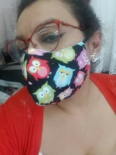 FACE MASK OWLS MULTICOLOR FACE MASK , FABRIC Handmade IN USA.