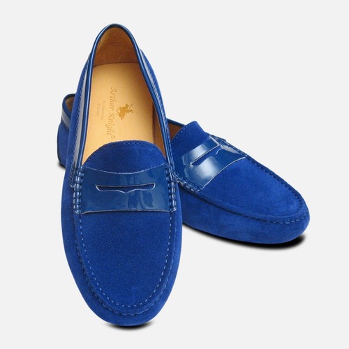 Azul Ante Y Charol Arthur Italiano Conducción Mocasines | eBay