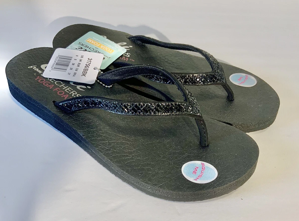 Black Sequin Flip Flops Size 8