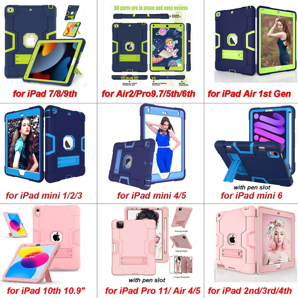 Прочный ударопрочный чехол-стойка для iPad (A16) 11 10 9 8 7 6-го поколения - Изображение 4 из 4