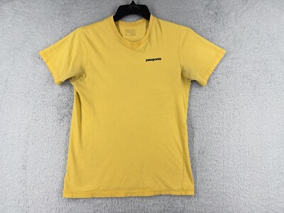 Patagonia Shirt Men Small Yellow Short Sleeve Crew Neck Fitz Roy Logo READ ME