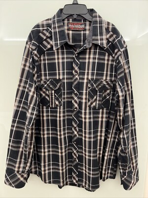 Rock & Roll Cowboy Mens XXL Western Shirt Pearl Snap Black  Plaid Custom Snaps