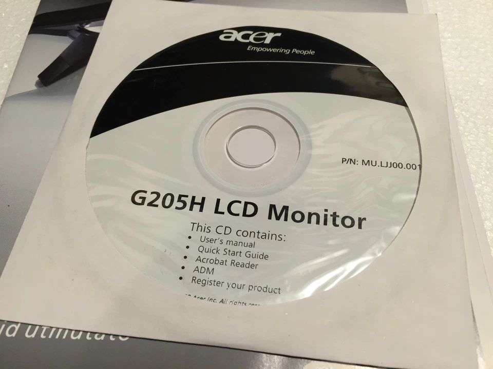 Genuine ACER G205H LCD monitor CD and paper quick guide 2009 - Image 3 of 4