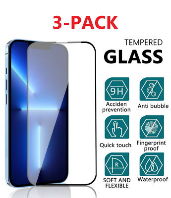 3x Full Cover Tempered Glass Screen Camera Protector For iPhone 13 Pro Max 12 11