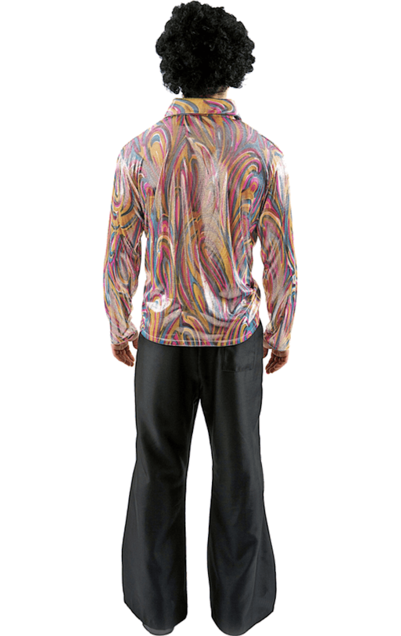 Mens 70s Disco Costume Dancer Hippy Shirt And Flared Trousers Fancy