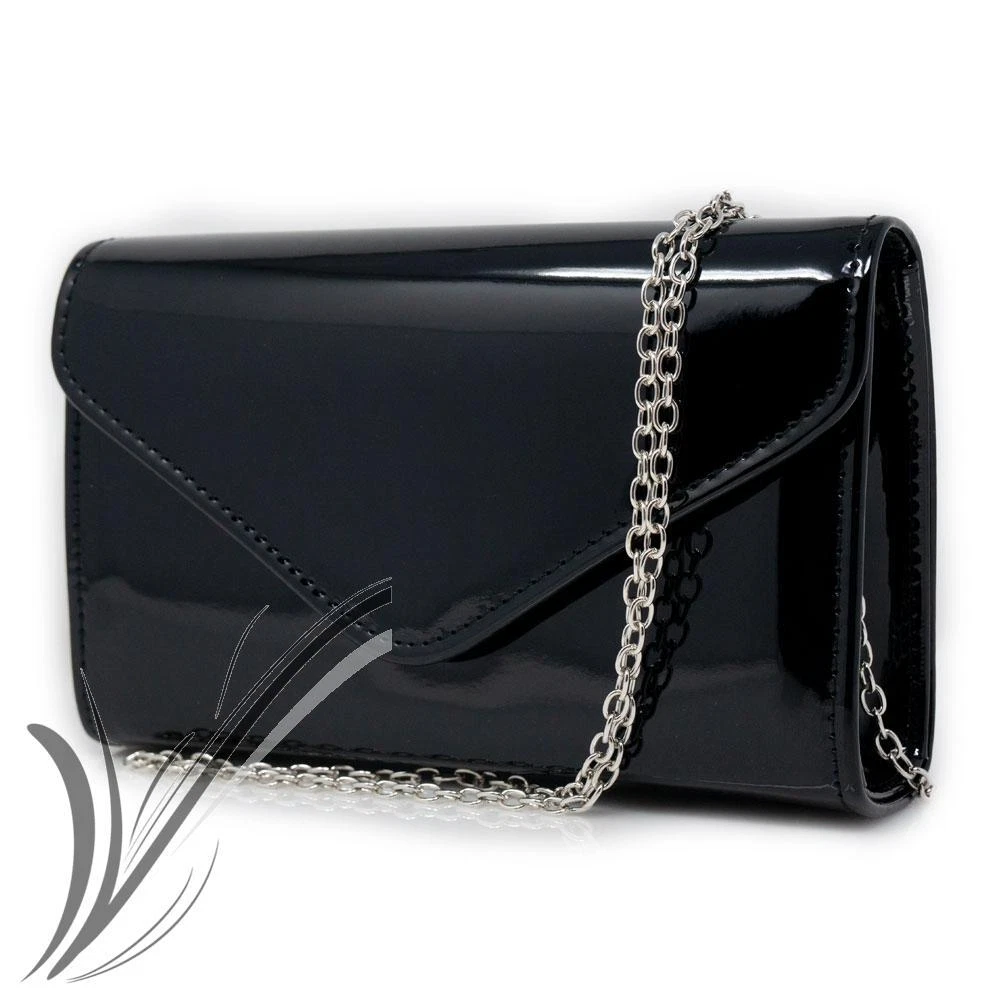 Pochette nera a busta vernice lucida da donna cerimonia elegante