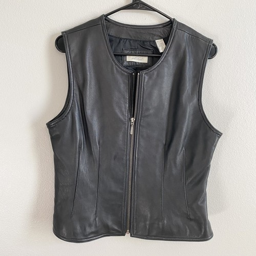 Vintage Exclusively for LORD & TAYLOR Black Butter Soft Leather Full Zip Vest M
