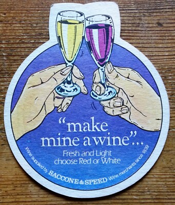 Machen Sie mir einen Wine Drip Bierdeckel aus den 80er Jahren in sauberem, unbeschriftetem Zustand.
