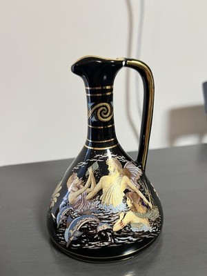 Ceramic Handmade Strigos Vase With Greek Mythology Design With 24k Gold Accents 
