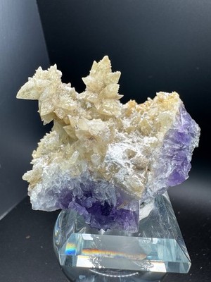 6081 DogTooth Calcite on Purple Fluorite Yun Nan 132g