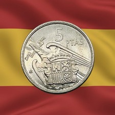 1957 Spain 5 Pesetas - Franco Era - Combined Ship