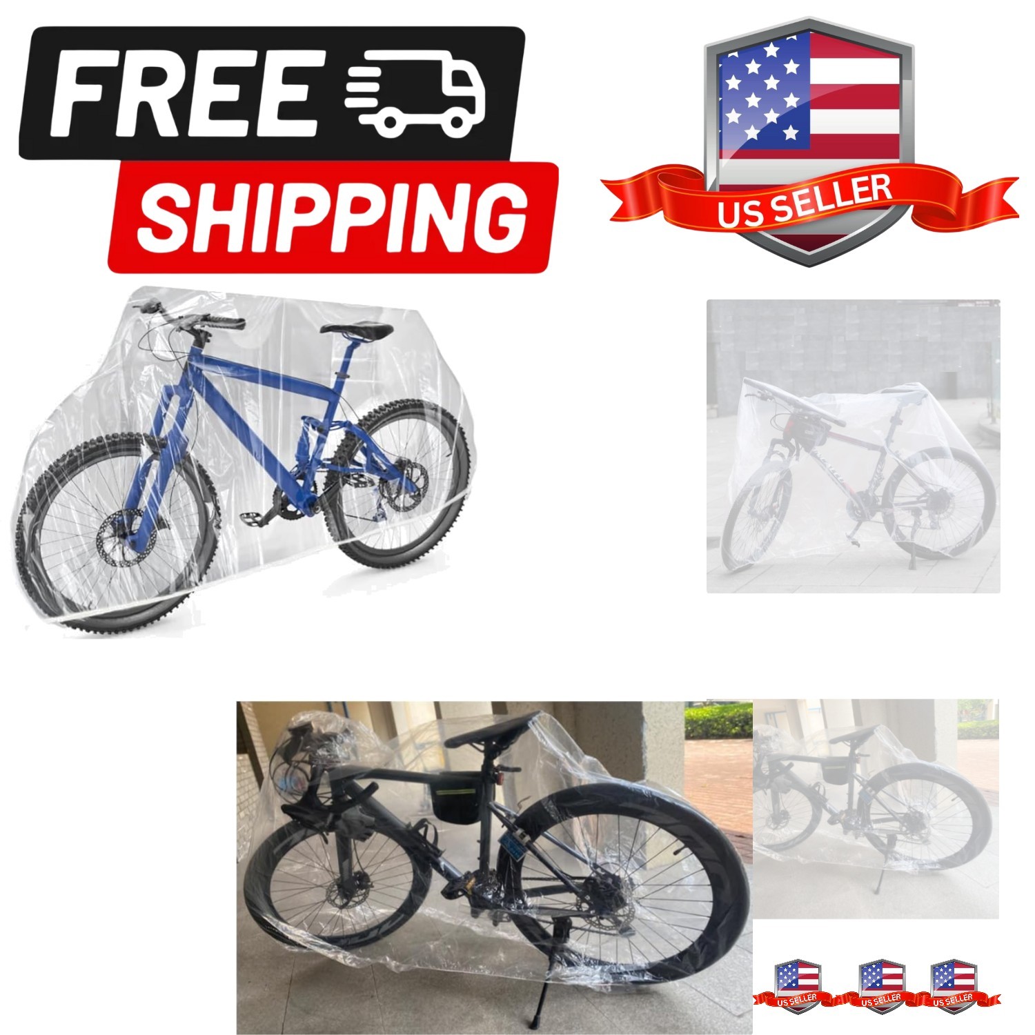 2 Pack Bike Covers Disposable Clear PEVA Lightweight Rain Outdoor Waterproof ...