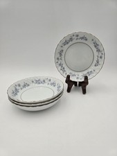 4 Vintage Empress China Japan Delft Blue Flower Berry Dessert Bowls Silver Trim 