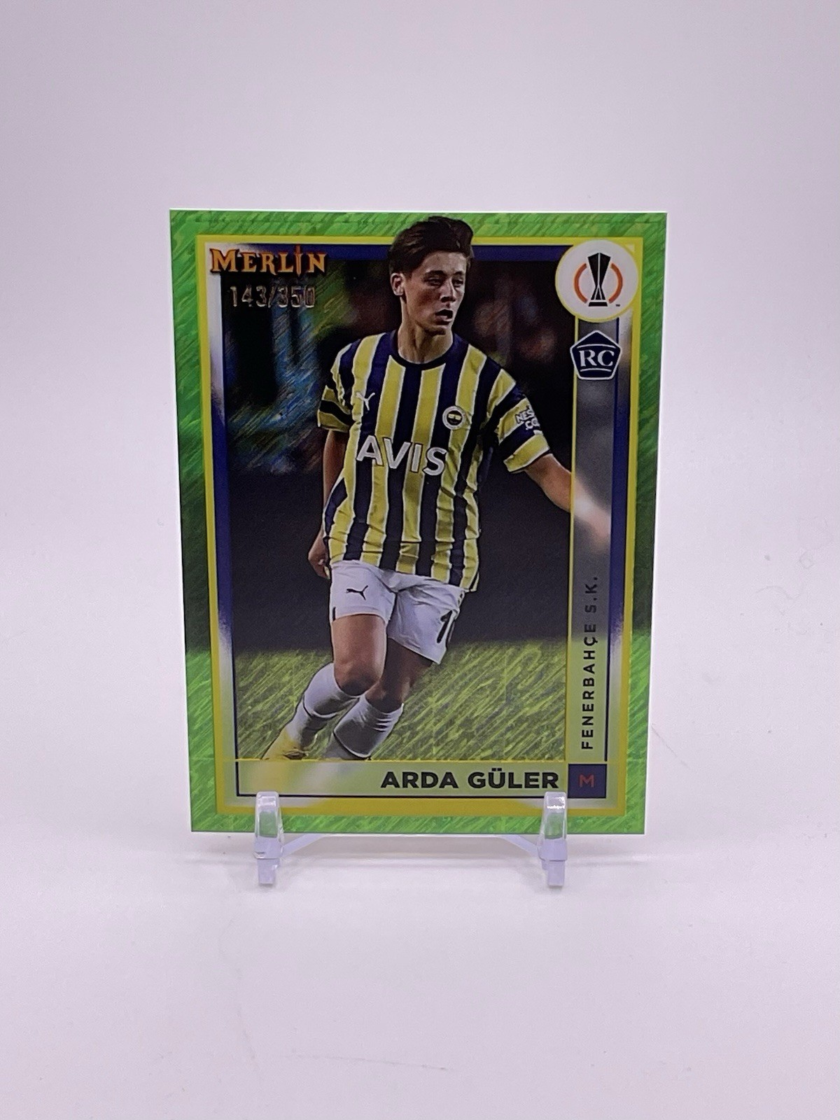 2022-23 Topps Merlin UEFA Arda Guler #43 RC Neon Green Shimmer Refractor /350
