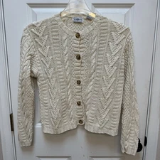 Vintage 90s Sostanza Cream Ivory Cotton Ramie Knit Cardigan Sweater L