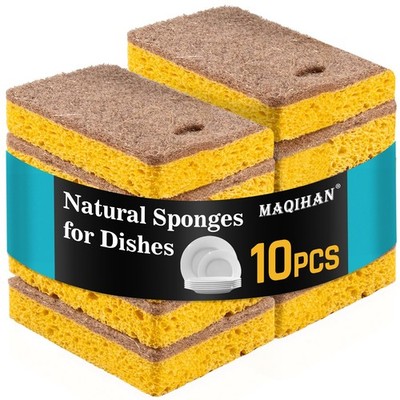 MAQIHAN 10PCS Natural Sponges for Dishes - Biodegradable 10pcs-yellow