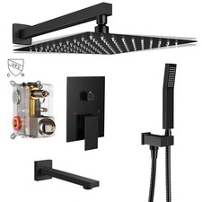 Shower System 12 In Rainfall Shower Faucet Set with Tub Spout 3 Functions Valve