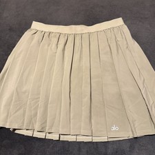 Alo Yoga Women Varsity Tennis Skirt Limestone Pleated Elastic Waistband A Line L
