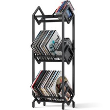 Vinyl Record Storage Rack, Holds 260-280 LPs, Black Metal, 3 Dividers