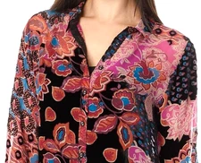 NWT JOHNNY WAS Plus Sz 3X YRENE BURNOUT VELVET BUTTON UP BLOUSE w/ CAMI ALVARADO