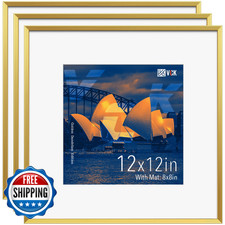 VCK 12x12 Gold Aluminum Metal Picture Frames 3-Pack w/ Real Tempered Glass