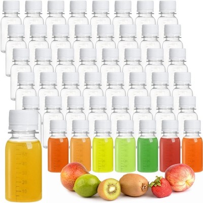 ZENFUN 48 Pcs 2oz Small Clear Plastic Juice Bottles with Lid, Ginger white 