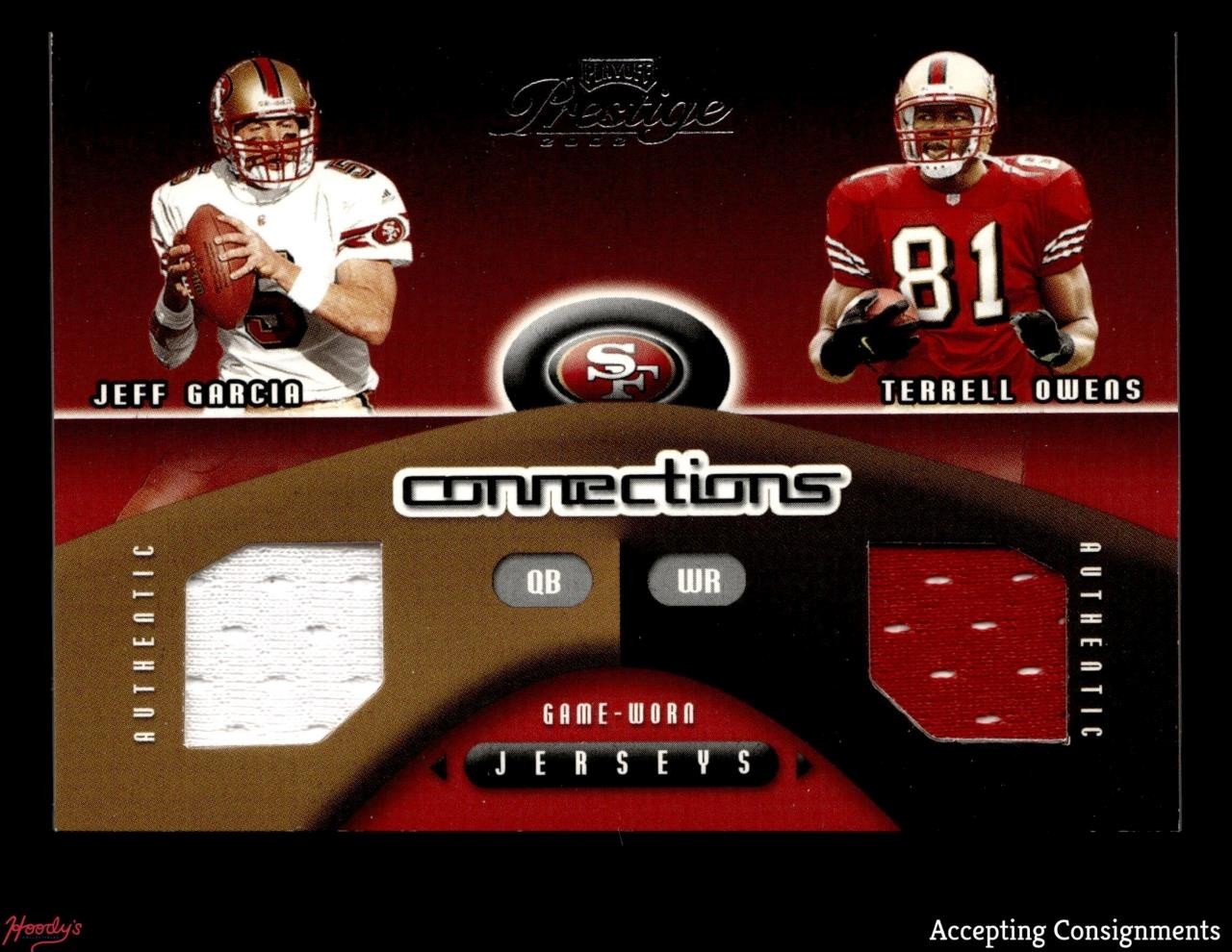2002 Playoff Prestige Jeff Garcia & Terrell Owens DUAL GAME-USED JERSEY 086/500
