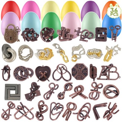 36 Pack Easter Eggs Filled with Brain Teaser Puzzles Toys, Easter Basket Stuf...