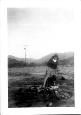 Beautiful Sexy Smiling Woman w/Black Dog Outdoors Wildlife Vintage Antique Photo